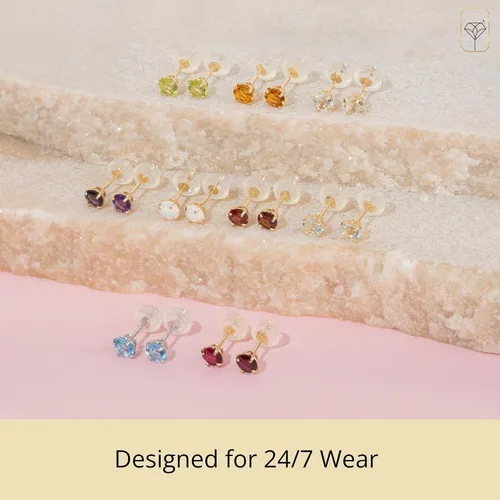 Vista 4 de 14k Gold Round Stud Earrings for Women Small 4mm Birthstone Earrings Real Gold Gemstone Earrings for Women Gemstone Stud Earrings for Women by