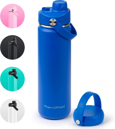 Vista 13 de Botella de agua aislante ThermoProof – Acero inoxidable, boca ancha, tapas abatibles y con boquilla, a prueba de fugas, apta para lavavajillas Ámbar