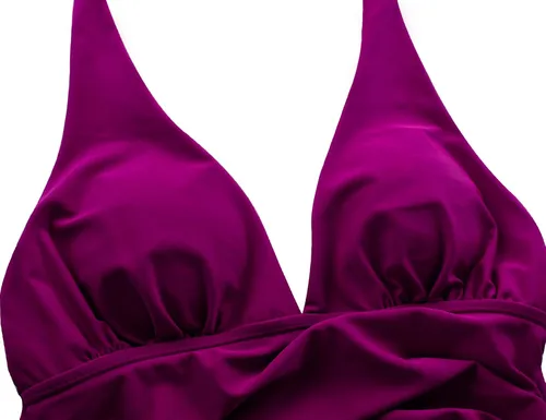 Vista 5 de Hilor - Parte superior de tankini para natación, con cuello profundo en V y halter, drapeado, para mujer Amaranto