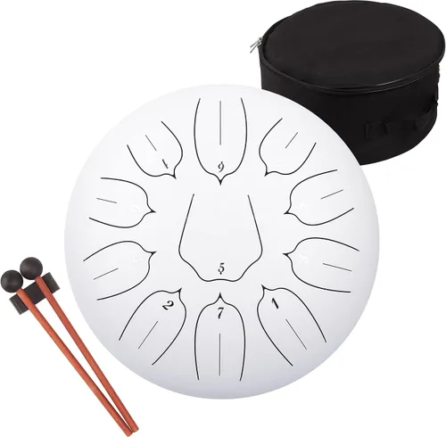 Vista 8 de Tambor de lengua de acero de 12 pulgadas, 11 notas para adultos, instrumento etéreo de metal para meditación y yoga con libro de música, mazos