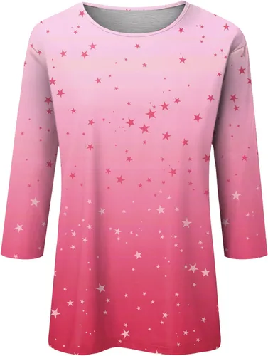 Vista 159 de Camisetas personalizadas para mujer, a la moda, casual, de séptima manga, estampada, cuello redondo, camiseta
