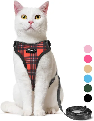 Vista 11 de Supet Arnés y correa para gatos a prueba de escape para caminar, chaleco ajustable para gatos y correa para perros grandes y pequeños 2-Rosa