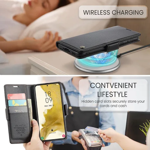 Vista 8 de QLTYPRI Funda tipo cartera para Samsung Galaxy S22, funda de cuero PU premium con cierre magnético, tipo folio con bloqueo RFID, ranuras
