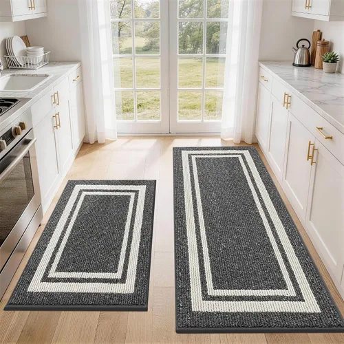 Vista 30 de COSY HOMEER Tapete de cocina antideslizantes, absorbentes para el piso, alfombra de cocina lavable, tapete de pie para fregadero, alfombra de Beige