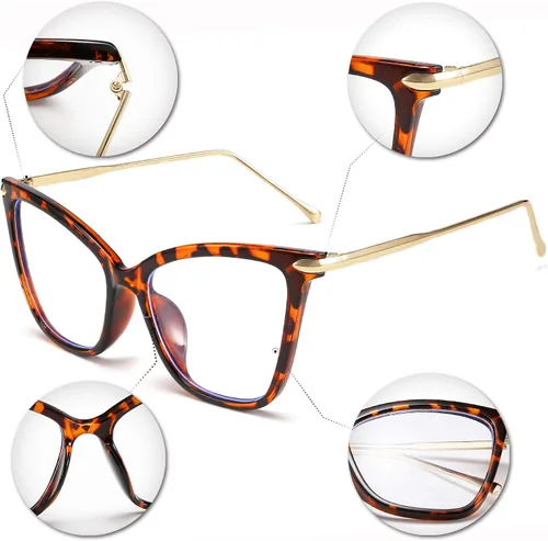 Vista 4 de FEISEDY Marco de gafas de ojo de gato de gran tamaño con lentes transparentes para mujer, B2460