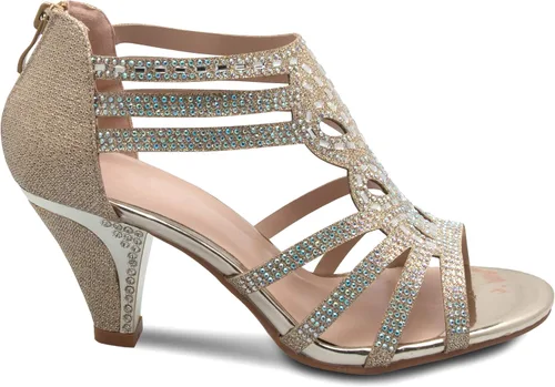 Vista 2 de Olivia K Sandalias de vestir con tiras de diamantes de imitación para mujer, tacón bajo, zapatos de boda con purpurina blanca, adorable, cómoda