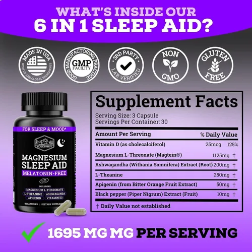 Vista 3 de Black Forest Ashwagandha Magnesium Sleep Aid (6 en 1) - Magteína L-treonato de magnesio, L-teanina, suplemento de apigenina para dormir 3 mejorado
