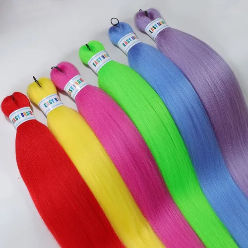 Vista 5 de Ms Aloe Cabello trenzado colorido preestirado, pelo trenzado multicolor, pelo trenzado suave sin nudos, 26 pulgadas, paquete de 6 unidades, cabello