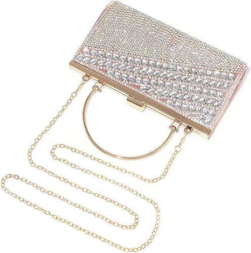 Vista 6 de Yokawe Bolso de mano con cristales brillantes para mujer bolso de noche con borla de diamantes de imitación para bodas fiestas bailes cócteles