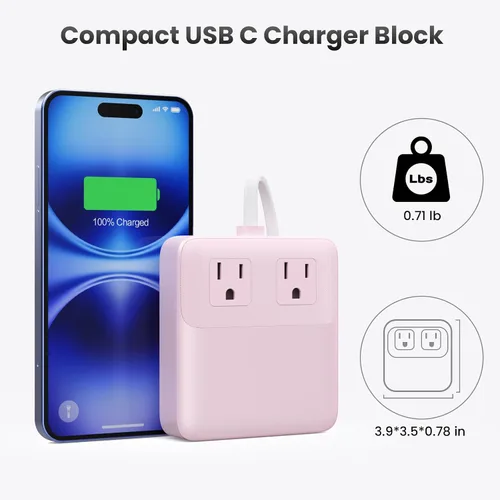 Vista 13 de Estación de carga de 135W con tira de alimentación USB C, bloque cargador USB C GaN 6 en 1 con enchufe y cable de 5 pies, 2 AC, 2 USB-A, 2 USB-C