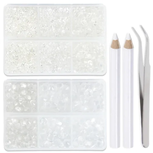 Vista 17 de LPBeads 6400 unidades de diamantes termoadhesivos de 12 colores con parte trasera plana, 5 tamaños mixtos, gemas de cristal redondas con pinzas