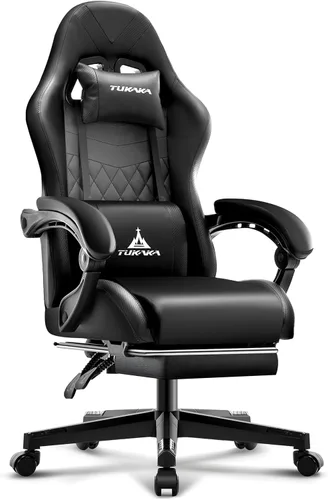 Vista 7 de Silla para Videojuegos, Silla de Oficina Ergonómica con Masaje, Asiento de Computadora con Reposapiés, Cojín de Muelles de Bolsillo, Silla