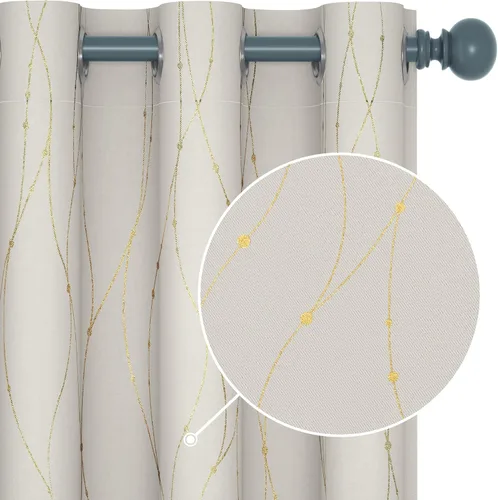 Vista 27 de Deconovo - Cortinas opacas con diseño dorado estampado y ojales, negro, de 42 pulgadas de ancho x 45 pulgadas de largo