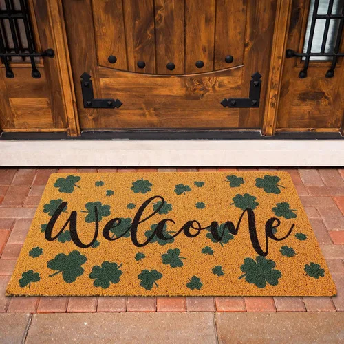 Vista 7 de Tinideya Tapete de bienvenida del día de San Patricio, tapete de fibra de coco con trébol irlandés, decorativo, lavable, antideslizante
