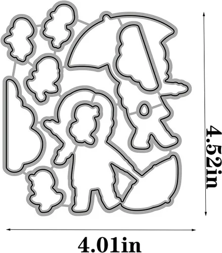 Vista 2 de Rainy Girl - Juego de sellos y troqueles transparentes para hacer tarjetas, plantillas cortadas para álbumes de recortes, álbum de fotos, papel
