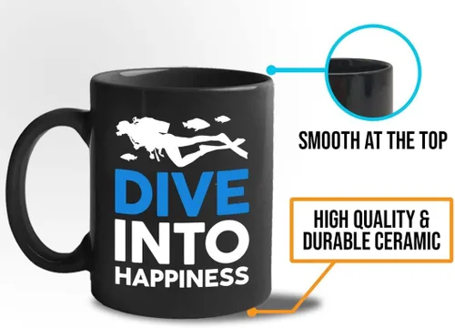Vista 4 de Taza de café de buceo de 11 onzas, color negro, sumerge en la felicidad, actividades de respiración subacuática, pasatiempos, natación, ascenso