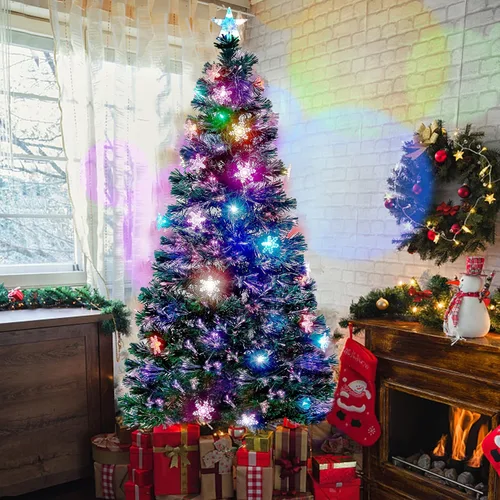 Vista 12 de Juegoal Árbol de Navidad Artificial Verde Preiluminado de 3 pies, Mini Árboles de Navidad de Mesa de Fibra Óptica Iluminada con Luces que Cambian