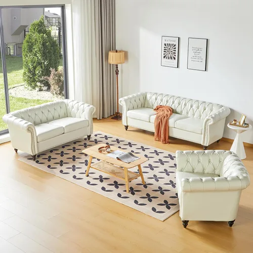 Vista 12 de QHITTY Juego de 2 piezas para sala de estar, Sofá Seccional Chesterfield Silla Contemporáneo Tapizado de Terciopelo Loveseat Juego de Sofás