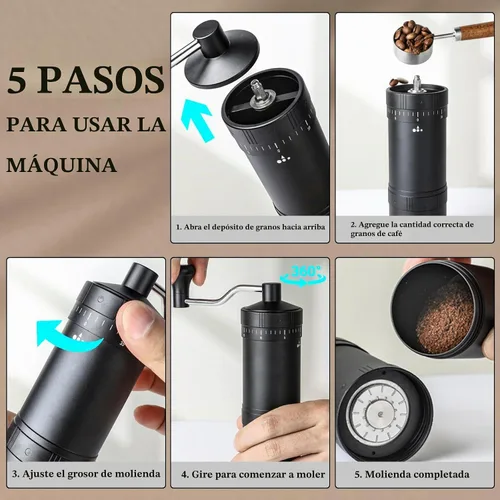 Vista 3 de Molinillo de café manual con rebaba cónica de acero inoxidable de 7 estrellas, molinillo de café portátil con ajuste de molienda ajustable externo