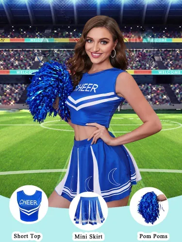 Vista 5 de Disfraz sexy de animadora de 3 piezas, uniforme de fútbol para niña, disfraz de animadora para la Copa del Mundo, partidos de fútbol