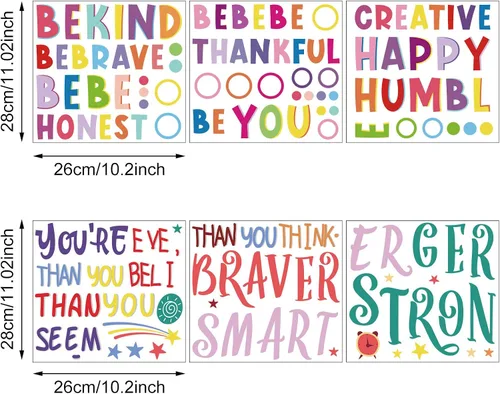 Vista 2 de 6 calcomanías inspiradoras coloridas para pared, frases motivacionales, calcomanías de pared con frase "You're Braver Than You Believe