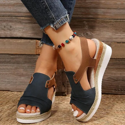 Vista 3 de Sandalias de plataforma ortopédicas con cuña para mujer, elegantes de verano 2023, planas, de punta abierta, con correa al tobillo