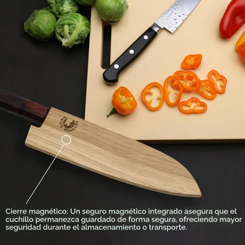 Vista 4 de Yoshihiro Protector magnético de hoja de madera de roble Saya para Santoku (7.087 in)7in