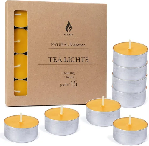 Vista 9 de Paquete de 9 velas de cera de abeja pura en vasos de aluminio, 4-5 horas de tiempo de combustión, mecha de algodón sin plomo, velas naturales sin