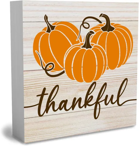 Vista 7 de Cartel rústico de madera de Acción de Gracias, caja de madera decorativa de otoño, bonita caja de madera decorativa para pared, escritorio, hogar
