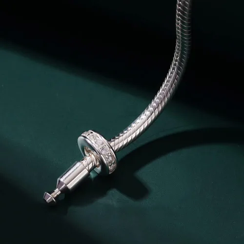 Vista 2 de Abalorios espaciadores con circonita cúbica transparente de plata de ley 925 para pulseras Pandora