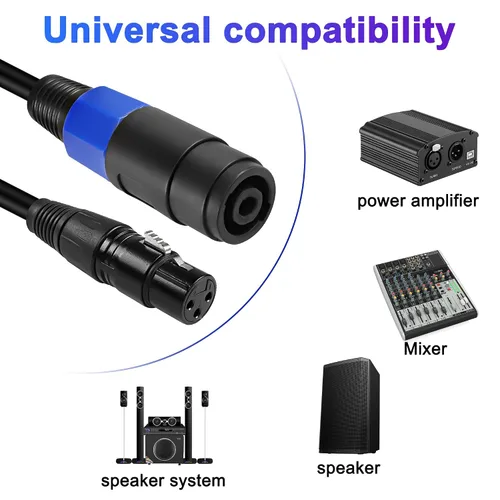 Vista 6 de XMSJSIY Cable Speakon a XLR, conector de audio, conector de audio hembra a XLR 3 pines, cable de extensión de altavoz hembra, cable de micrófono