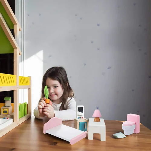 Vista 6 de Sumind Juego de 30 piezas de muebles de casa de muñecas de madera, juego de 8 mini figuras de personas para casa de muñecas, accesorios