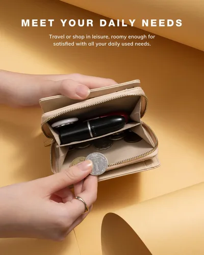 Vista 3 de Vulkitty Cartera pequeña para mujer, tarjetero de cuero plegable con bloqueo RFID y bolsillo para monedas, doble ventana de identificación