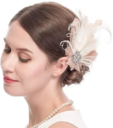 Vista 2 de Cizoe Fascinators 20s Gatsby Flapper Acessories Art Deco Party Accessory Peacock Feather Alligator Clip