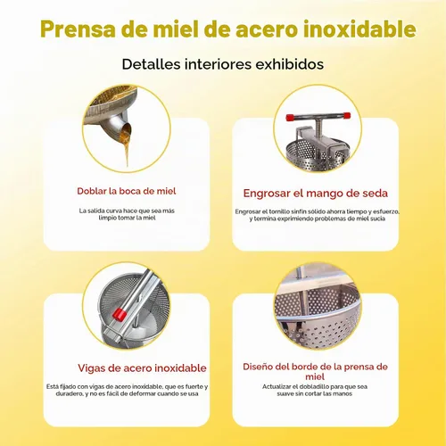 Vista 4 de Extractor de miel manual, máquina extractora de prensa de miel de malla manual para el hogar, extractor de miel, herramienta manual de apicultura