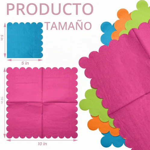 Vista 7 de Yeaqee 100 servilletas de papel festoneado de colores neón, colores Color Variado