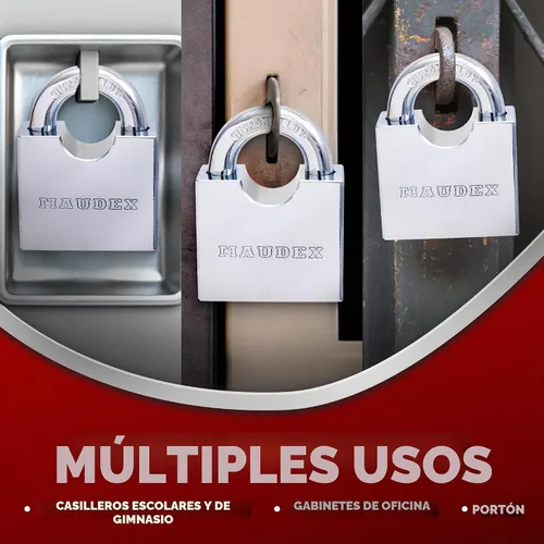 Vista 3 de Maudex® RPB45 Candado de Servicio Pesado con 5 Llaves - Grillete Endurecido Resistente al Corte de 9mm - Cuerpo Cromado Resistente a la Intemperie