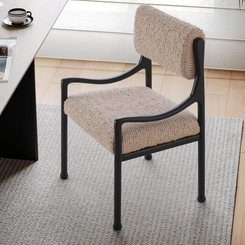 Vista 5 de sillas de comedor Silla de comedor retro de madera con respaldo tapizado y asiento curvos reposabrazos cocina moderna
