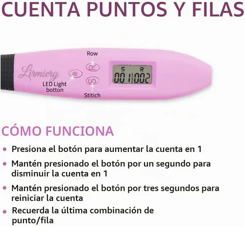 Vista 4 de Juego de Ganchos de Ganchillo con Cuenta Digital, Gancho de Ganchillo Ergonómico con Luz LED y 2 Niveles de Brillo Ajustable, Ganchos de Ganchillo