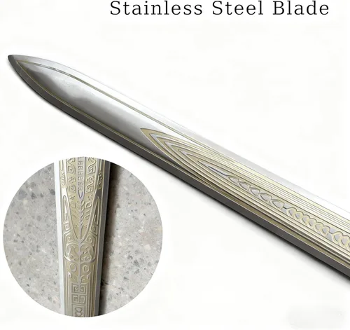 Vista 7 de Espada GuiHou de creación de los dioses de acero inoxidable de oro blanco de 28.3 pulgadas con vaina para colección, exhibición, cosplay