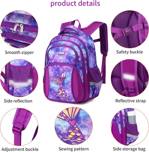 Vista 3 de Mochila infantil para niñas, preescolar, primaria, kínder, 15.6 pulgadas, multifuncional, bonita gran capacidad