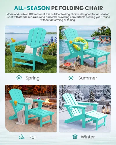 Vista 9 de SERWALL Silla Adirondack ajustable plegable HDPE con reposapiés, Aruba