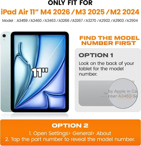 Vista 2 de SEYMAC stock Funda protectora para iPad Air de 11 pulgadas M3 2025/M2 2024 (Air 7ª/6ª generación), funda resistente con protector de pantalla