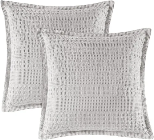 Vista 97 de PHF Fundas de almohada 100% algodón con tejido de gofre de 24 x 24 pulgadas, paquete de 2 fundas cuadradas para decoración elegante del hogar, sin