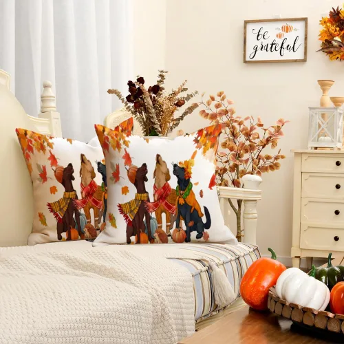 Vista 4 de RABUSOFA Fundas de almohada de otoño de 18 x 18 pulgadas, decoraciones de Negro