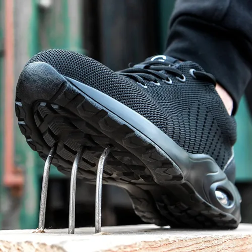 Vista 3 de Tinefiy Zapatos de punta de acero para hombres y mujeres, ligeros, con amortiguación de aire, zapatillas de seguridad antideslizantes