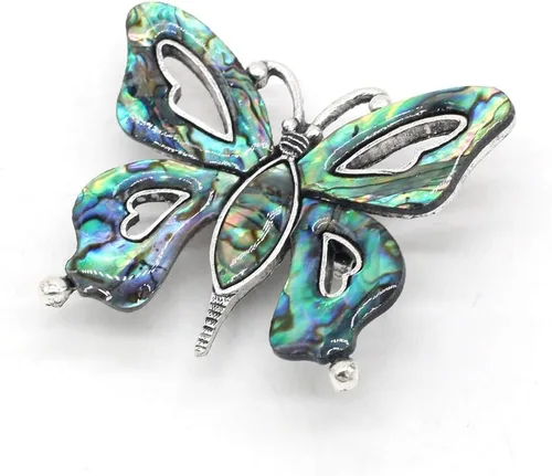 Vista 5 de Colgante y broche de concha de abulón natural, con piedras preciosas de mariposa, concha de abulón, broche de concha para bricolaje, collares