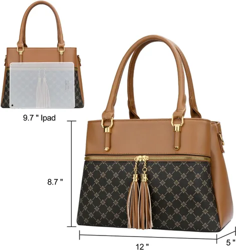 Vista 6 de KKXIU Bolsos tipo satchel para mujer con asa, bolsos de hombro y carteras con bolsillos y cremallera, bolsos cruzados de cuero