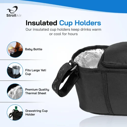 Vista 6 de Bolsa organizadora StrollAir, para colocar en un carrito de bebé, color negro