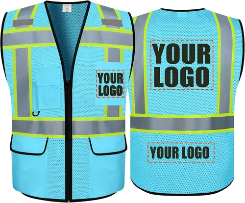 Vista 20 de Chaleco Reflectante Clase 2 de Seguridad ANSI con Bolsillos y Cremallera de Alta Visibilidad Uniforme de Construcción K-verde-1pack-custom